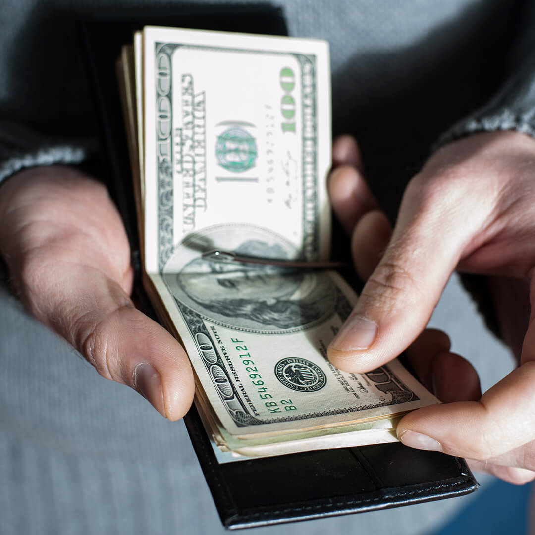 going through cash in a wallet