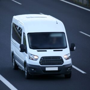 Wheelchair van driving down the road.
