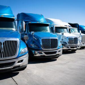 Commercial fleet of trucks.