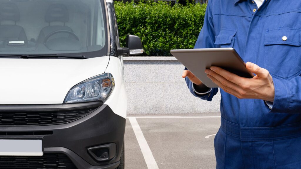 a person looking at a list of trucks available for lease