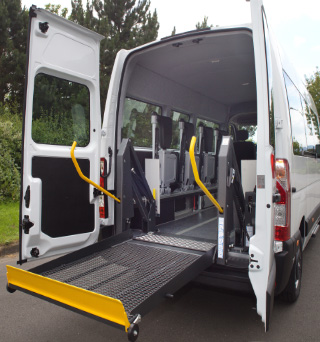 A van for non-emergency transport upfitted with a wheelchair lift