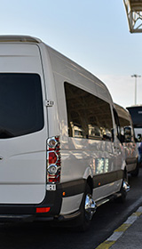 Shuttle bus waiting to pick people up at the airport for transportation