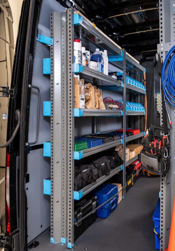 Van with racks shelves
