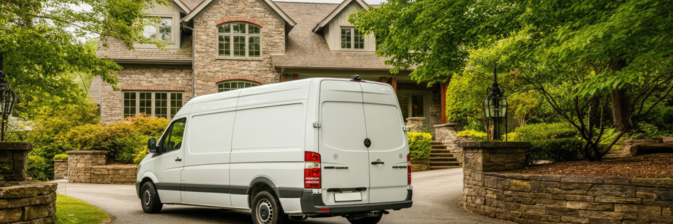 White Utility Van Parked Outside a Home